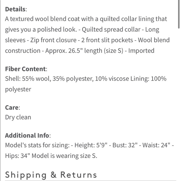 NEW • Pendleton • Wool Blend Quilted Collar Coat - Picture 3 of 6